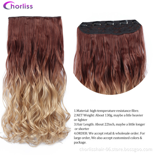 Wholesale 22'' Cheap Blonde Purple Ombre Long Curly Wavy Synthetic Hair Extensions 1 Piece 5 Clips In Hair Extensions For women